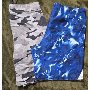 Nike Roebuck Men's Swim Beach Board Surf Trunks Shorts Lot of 2 Blue Grey Large